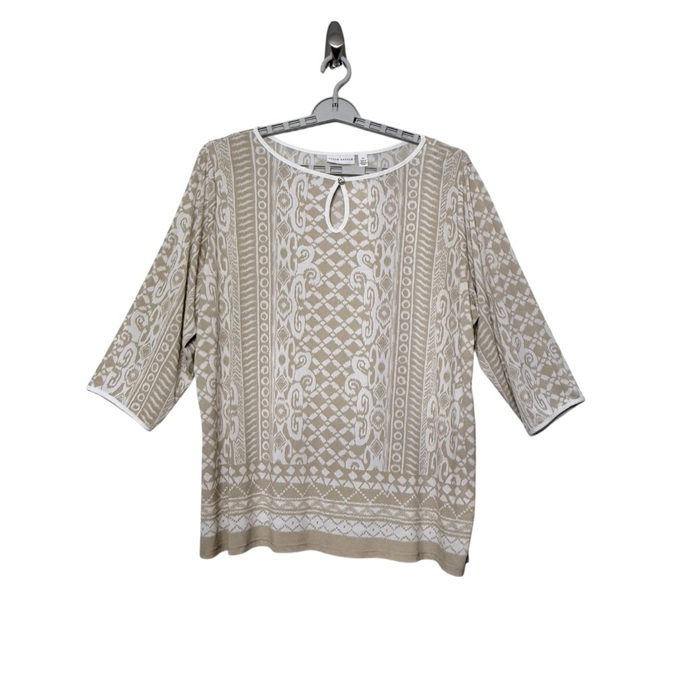 Susan Graver Liquid Knit Tunic Top Stretchy Aztec Geometric Earthtone Neutral 2X